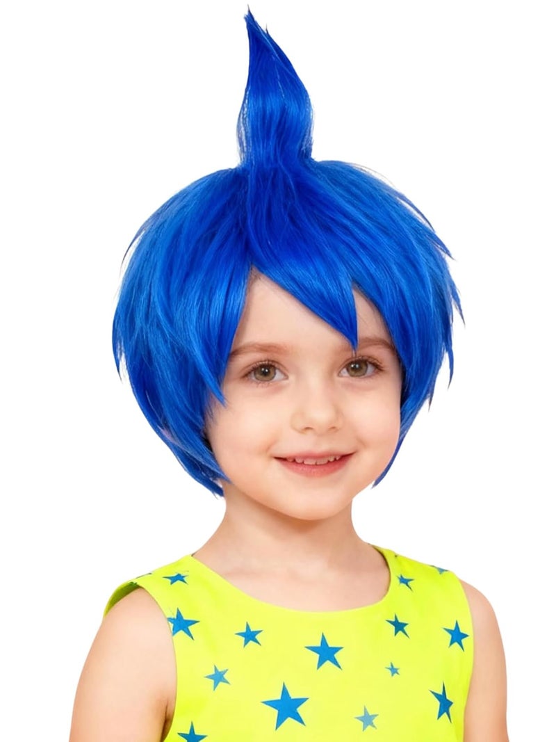 Half and Half Short Blue Happiness Emotion Wig Vibrant Blue Side Part Costume Wigs for Halloween Party - Image 3